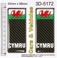 2x 42 x 98 mm CARBON CYMRU Welsh Flag Number Plate Gel Stickers Decals Badges Resin Domed