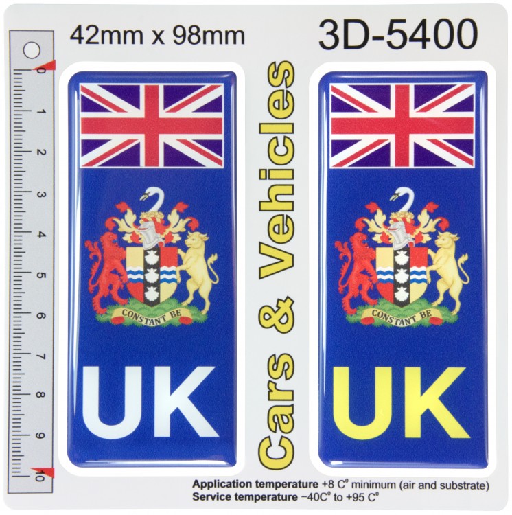 2x 42 x 98 mm UK Flag Bedfordshire County Number Plate Stickers 3D Gel Domed Decals Badges