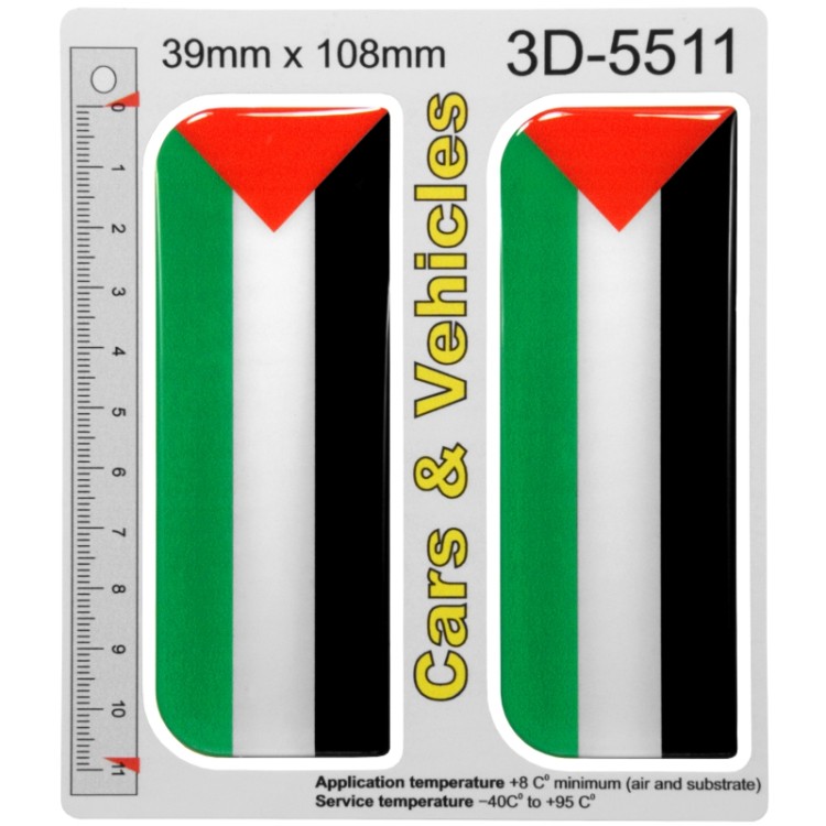 2x 39mm x 108mm Palestine Palestinian Flag Domed Number Plate Stickers Badge 3D Decals