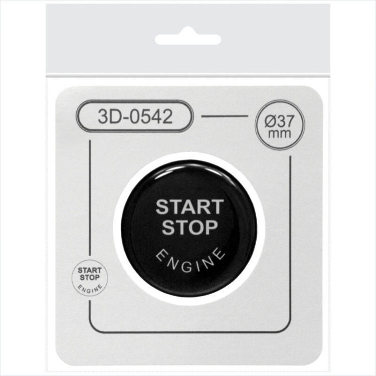 37 mm Black Engine Start Stop Push Button Cap Cover 3D Domed Gel Sticker Repair