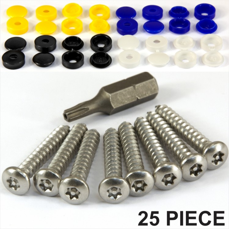 25pcs. Number plate security screws Blue Yellow White Black CAPS HINGED FIXING Kit