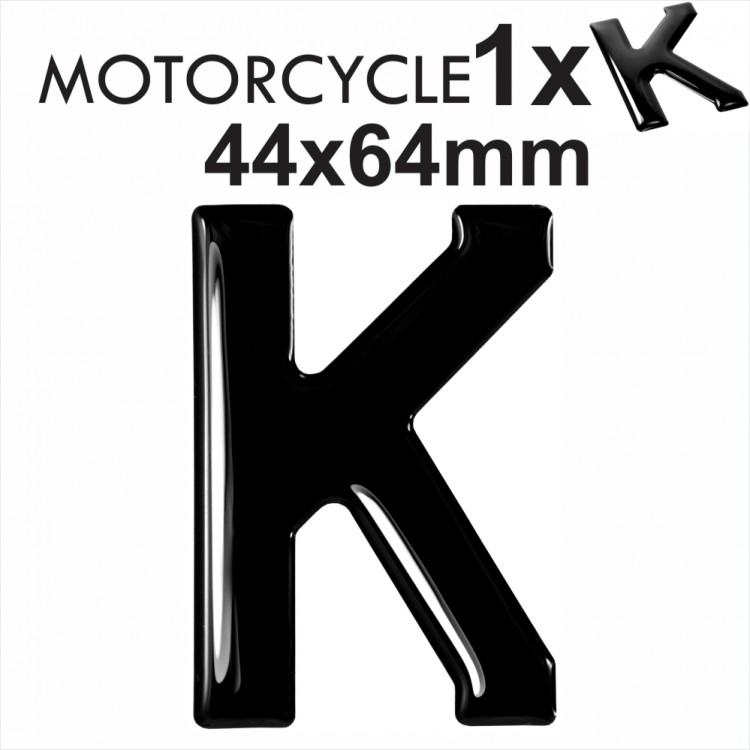 Letter K 3D Gel MOTORCYCLE MOTORBIKE BIKE number plates Black Domed Resin Making DIY Registration UK REG