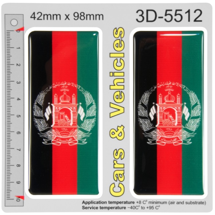 2x 42mm x 98mm Afghanistan Flag Domed Number Plate Stickers Badge 3D Decals
