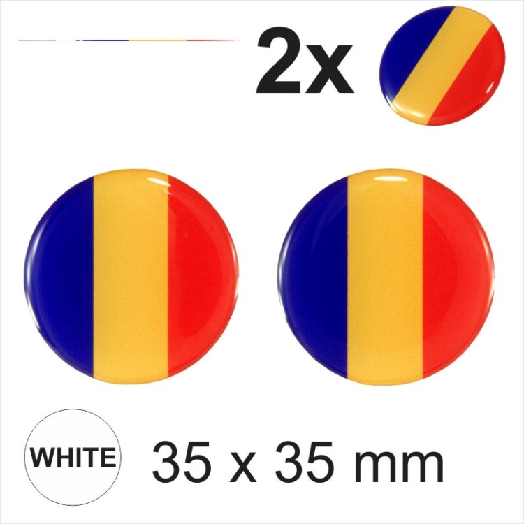 2x 35 mm Romania Romanian Flag Round Car Moto Helmet Sticker Decal Domed Gel 3D