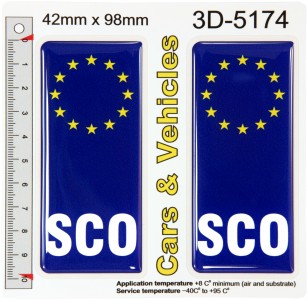 2x 42 x 98 mm Scotland SCO euro ES stars EU Blue Gel Domed Number Plate Sticker Badge Decals