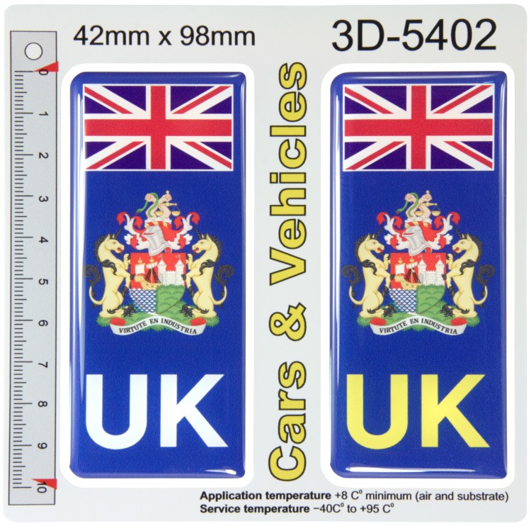 2x 42 x 98 mm UK Flag Bristol County Number Plate Stickers 3D Gel Domed Decals Badges