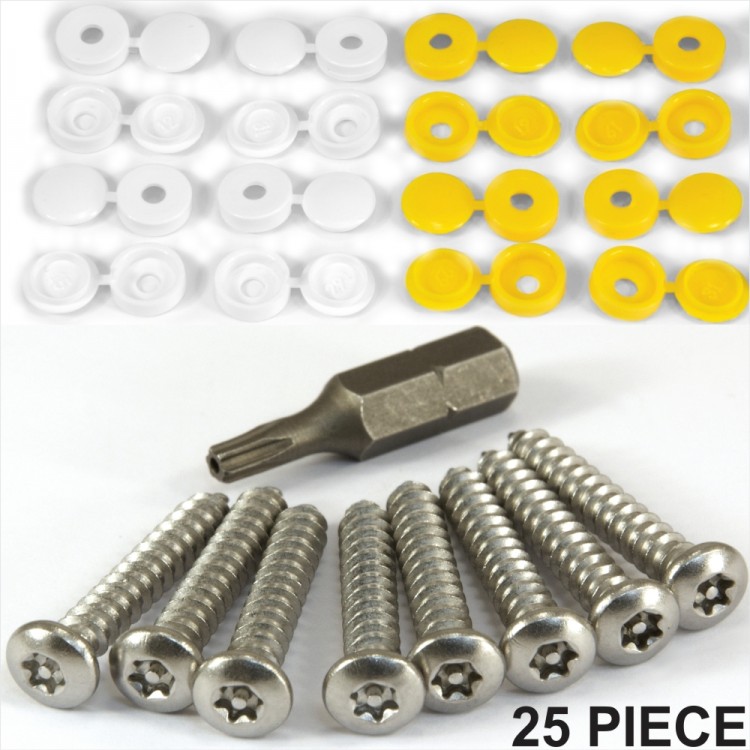 25pcs. Number plate security screws Yellow White CAPS HINGED FIXING Kit