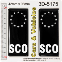 2x 42 x 98 mm Scotland SCO euro ES EU Black White Gel Domed Number Plate Badges Decals Car