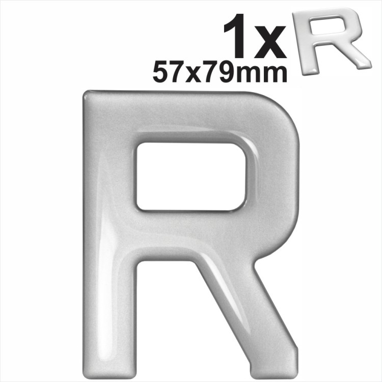 3d Gel Silver Letter R for Classic Black Number Plates Domed Resin Making DIY UK