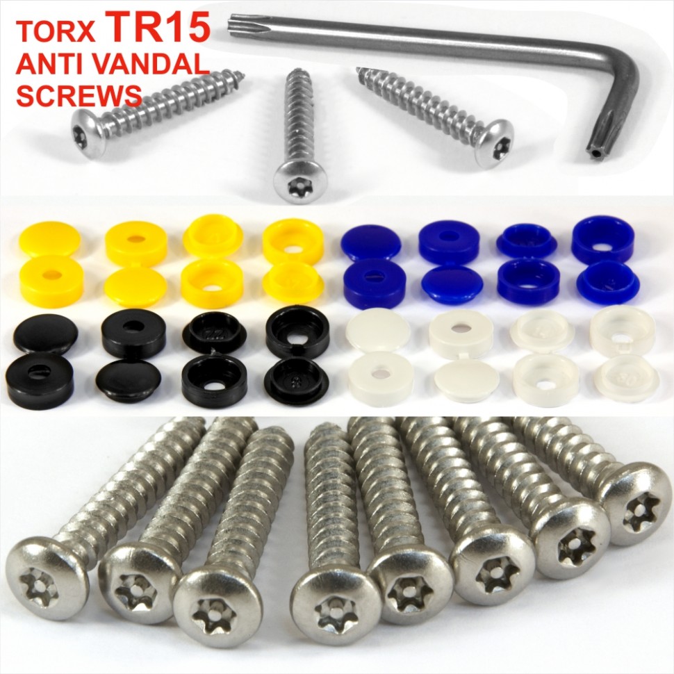 Yellow Black Flip Top Number Plate Security Screws No.6 x 20mm Blue White 