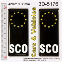 2x 42 x 98 mm Scotland SCO euro ES EU Black Yellow Gel Domed Number Plate Badges Decals Car