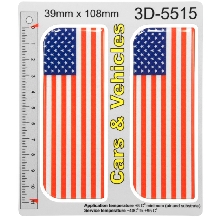 2x 39mm x 108mm United States USA Flag Domed Number Plate Stickers Badge 3D Decals
