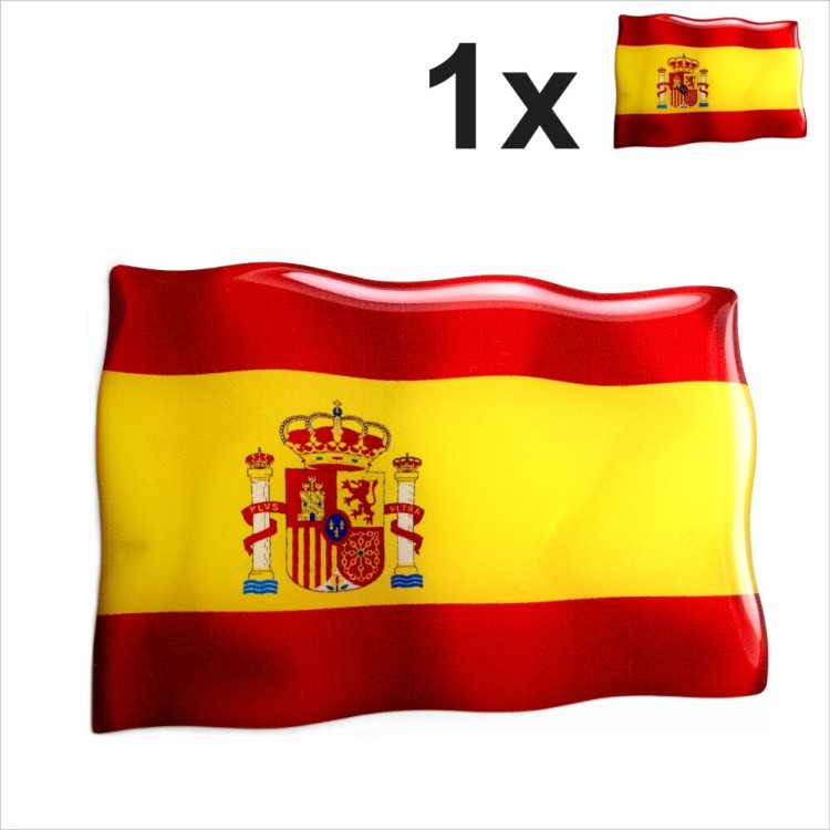 Spain Spanish Espanol waving flag España 3D Domed Gel STICKER Resin Decal Badge