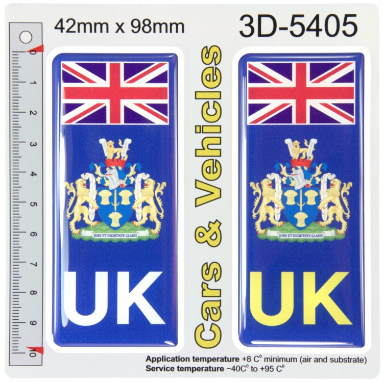 2x 42 x 98 mm UK Flag Cheshire County Number Plate Stickers 3D Gel Domed Decals Badges