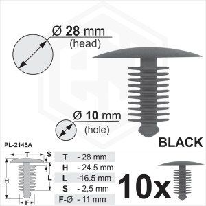 Black Plastic Fir Tree Trim Clips Spruce 10mm Hole 28mm Head Car Van Fixings