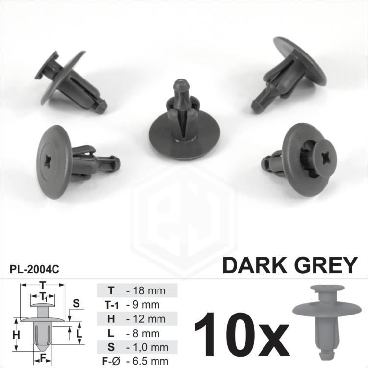 6.5-7mm Dark Grey Plastic Trim Push Rivet Pin Clips Fastener Bumpers Panel