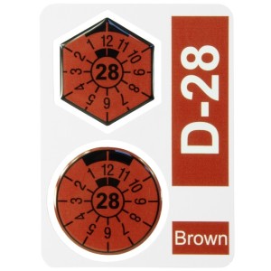 German Number Plate Sticker Set 2028 Brown 35mm 3D Domed Inspection Style