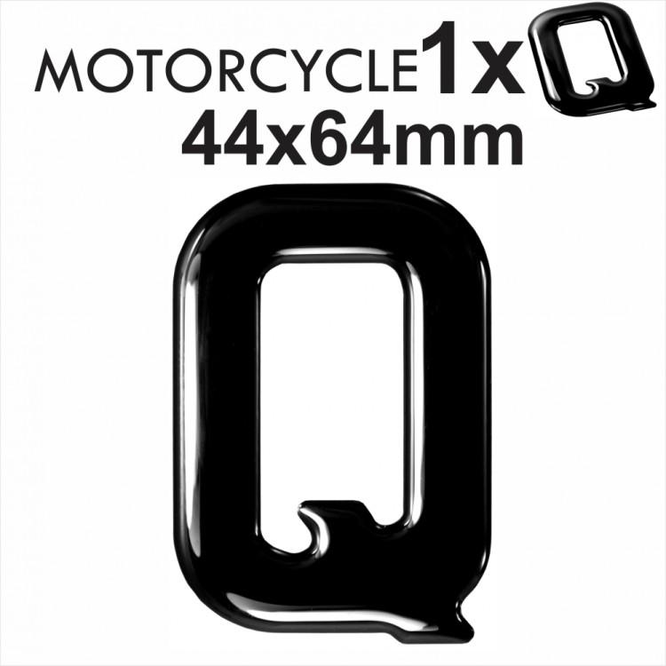 Letter Q 3D Gel MOTORCYCLE MOTORBIKE BIKE number plates Black Domed Resin Making DIY Registration UK REG