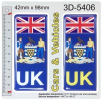 2x 42 x 98 mm UK Flag Cornwall County Number Plate Stickers 3D Gel Domed Decals Badges