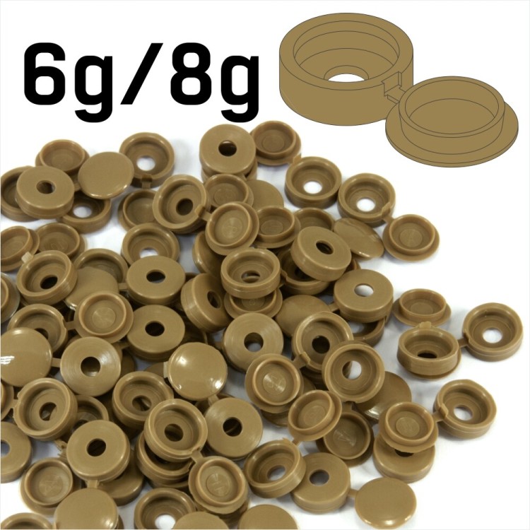 OAK Rustic Wood Brown PLASTIC SCREW COVER CAPS HINGED FOLD OVER SIZE 6g/8g GAUGE
