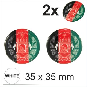2x 35mm Afghanistan Afghan Flag Round Car Moto Helmet Sticker Decal Domed Gel 3D