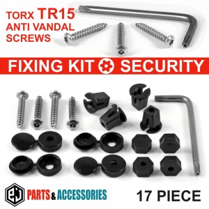 17 pcs NUMBER PLATE CAR FIXING SECURITY SCREWS AND CAPS HINGED PLASTIC COVER CAPS KIT 