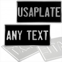 2x American 300x150 Square 12"x6" Black and Silver Classic Pressed Number Plates +10 STICKY PADS