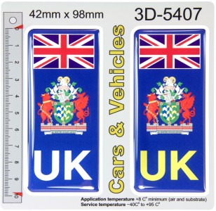 2x 42 x 98 mm UK Flag Cumbria County Number Plate Stickers 3D Gel Domed Decals Badges