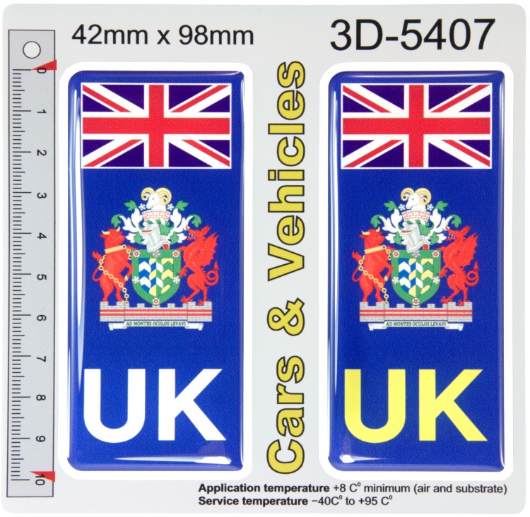 2x 42 x 98 mm UK Flag Cumbria County Number Plate Stickers 3D Gel Domed Decals Badges