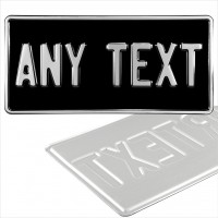 1x American 300x150 Square 12"x6" Black and Silver Classic USA Pressed Number Plates +5 STICKY PADS