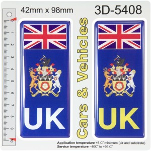 2x 42 x 98 mm UK Flag Derbyshire County Number Plate Stickers 3D Gel Domed Decals Badges