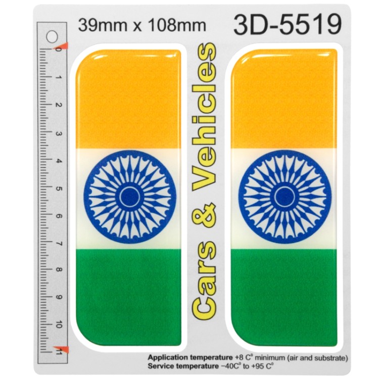 2x 39mm x 108mm India Indian Flag Domed Number Plate Stickers Badge 3D Decals
