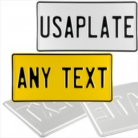 2x American 300x150 Square 12"x6" White and Yellow Pressed Number Plates +10 STICKY PADS