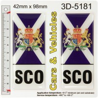 2x 42 x 98 mm SCO Saltire Flag Scottish Coat of Arms Resin Domed Number Plate Decals Badges