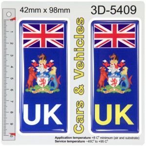 2x 42 x 98 mm UK Flag Devon County Number Plate Stickers 3D Gel Domed Decals Badges
