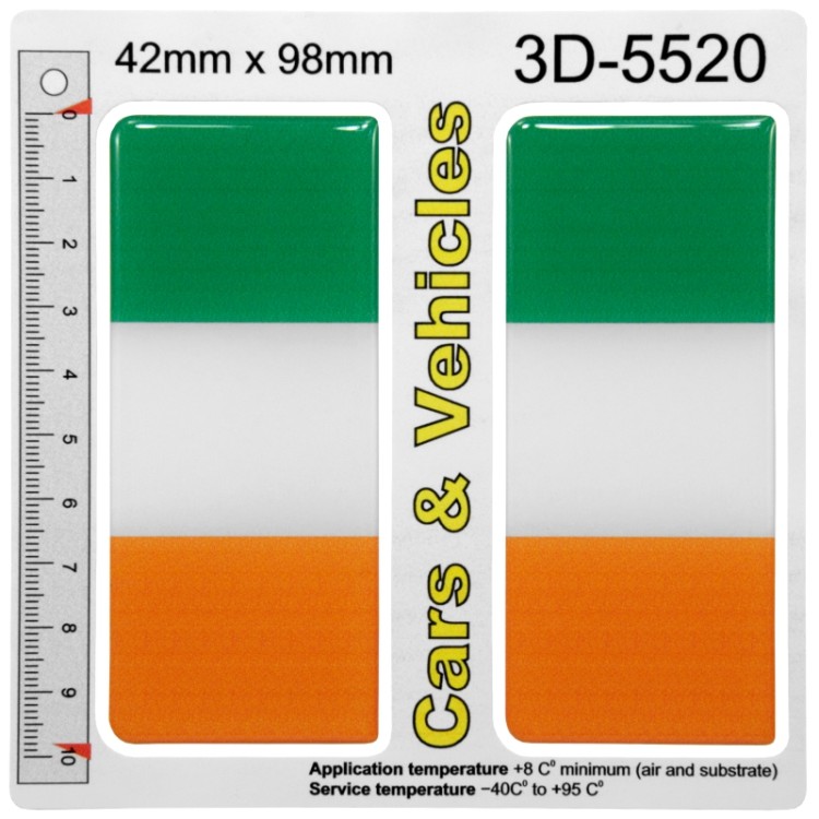 2x 42mm x 98mm Republic of Ireland Irish Flag Domed Number Plate Stickers Badge 3D Decals
