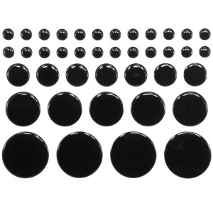40x Black Round Stickers Set Decal Gloss Domed Gel Resin Self Adhesive 10-40 mm