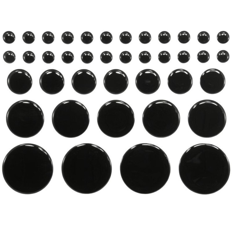40x Black Round Stickers Set Decal Gloss Domed Gel Resin Self Adhesive 10-40 mm