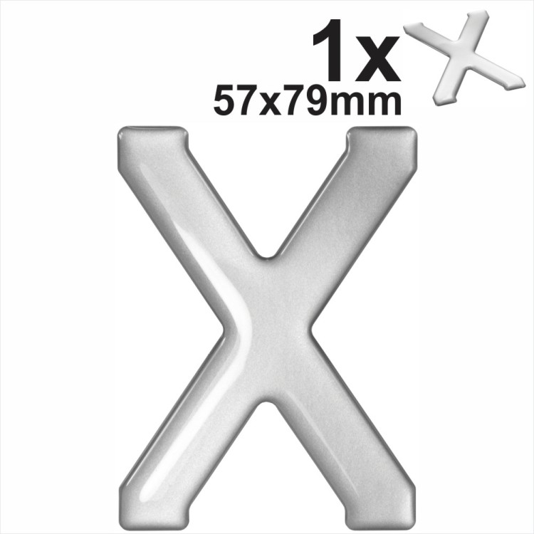 3d Gel Silver Letter X for Classic Black Number Plates Domed Resin Making DIY UK