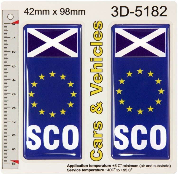 2x 42 x 98 mm SCO Saltire Flag ES EU euro stars Blue Resin Domed Number Plate Decals Badges
