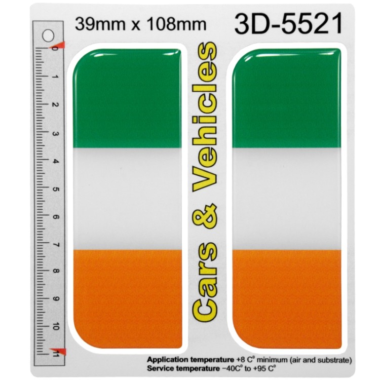 2x 39mm x 108mm Republic of Ireland Irish Flag Domed Number Plate Stickers Badge 3D Decals
