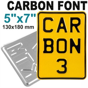 CARBON 5x7 3 row yellow pressed number plate text kids motorcycle metal aluminum