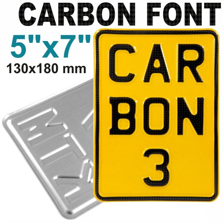 CARBON 5x7 3 row yellow pressed number plate text kids motorcycle metal aluminum