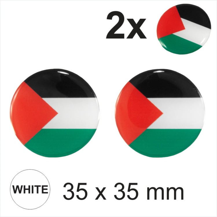 2x 35mm Palestine Palestinian Flag Round Moto Helmet Sticker Decal Domed Gel 3D