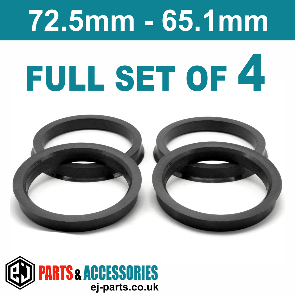 4 x Centring Rings 76.9 mm to 65.1 mm Black/Black 