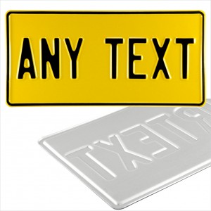 1x American 300x150 Square 12&quot;x6&quot; Yellow USA Pressed Number Plates +5 STICKY PADS 