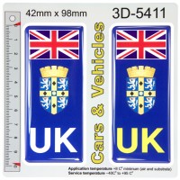 2x 42 x 98 mm UK Flag Durham County Number Plate Stickers 3D Gel Domed Decals Badges