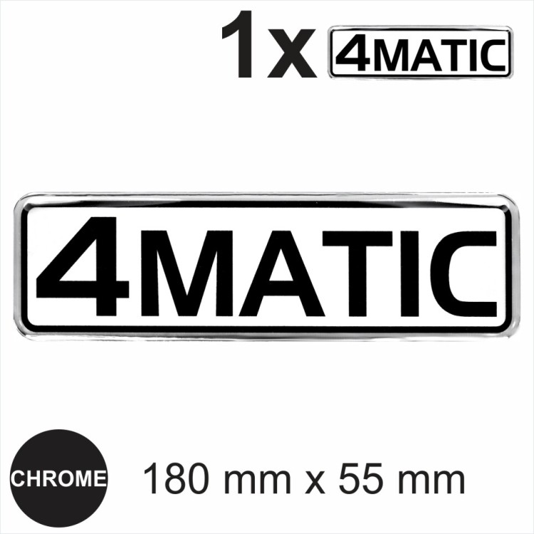 4Matic Badge Emblem Chrome Logo 3D Sticker Domed Gel Resin 180x55 Self Adhesive