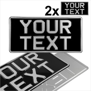2x American Japanese Import USA 300x150  12"x6" Black and Silver Classic Pressed Number Plates +10 STICKY PADS