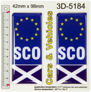 2x 42 x 98 mm SCO Euro Flags Scotland Number Plate Sticker Decals Badges 3D Resin Gel Domed